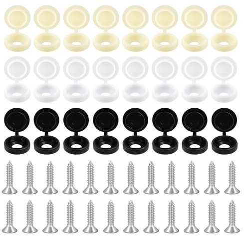 Adiwo Vis et Capuchons de Plaque D'immatriculation de Voiture, Blanc, Jaune et Noir, 24PCS Kit de Fixation de Plaque D'immatriculation de Voiture pour Voitures, Motos, Vélos