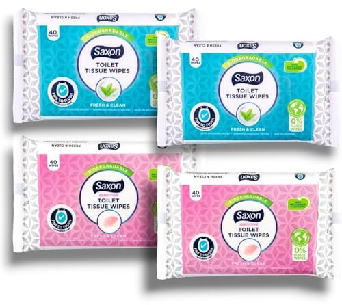 4xSaxon | Toilet Tissue Wipes Set - Biodegradable | Fresh & Clean and Sensitive | 40 Wipes in Each Pack
