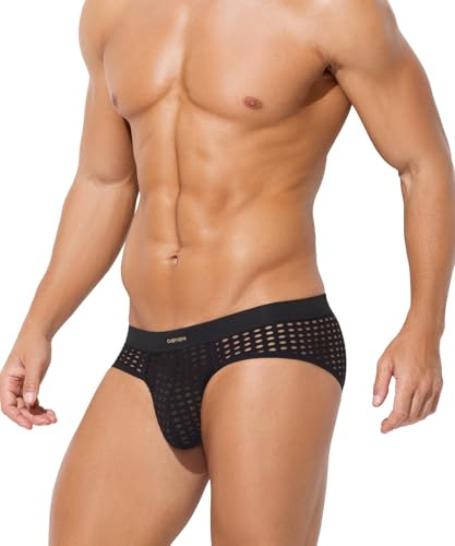 Mauro Kane Slip Homme, Lingerie Sexy Caleçon Mesh Respirante sous-vêtements Masculine Underwear Noir L