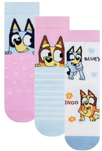 Bluey Socken Mädchen, Bingo Packing mit 3 Kindersocken, Socke im 3er-Pack Socken Kinder, Offizielles Merch