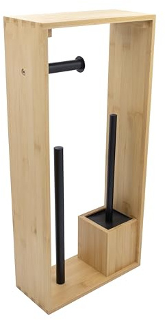 Box and beyond - Porte-Papier Toilette Brosse WC - 26,5 x 12 x 56,5 cm - Bambou Naturel et Noir - Toilettes, WC, Salle de Bain - Style Naturel