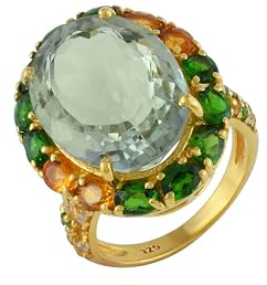 AZURFA Statement-Ring mit Gelbgold, grüner Amethyst, Chromdiopsid, Citrin und weißem Topas, Oval- und Rundschliff, Krappenfassung und Pavé-Fassung, Schmuck 63 (20,1), U 1/2