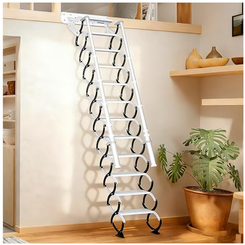 Wall-Mounted Attic Stair, Folding Loft Ladder Stairs, Extension Loft Ladder with 2 Handrails, Suitable for Height of 2.69 to 2.79 m, 300KG Capacity, for Indoor, Storehouse, Basement, Garage (11 Steps)