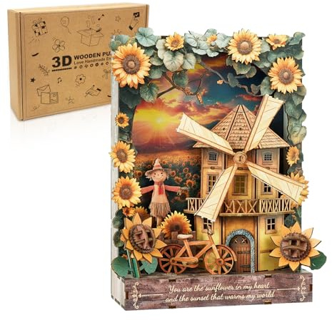 Cutywood 3D Wooden Puzzles for Adults - Sunflower DIY Kits Arts and Crafts with LED Light, Desk Decor 3D Craft Set, Birthday or Christmas Valentines Gifts for Her, Girls, Women, Friends, Family