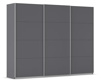 Rauch Möbel KULMBACH, Schwebetürenschrank, Grau metallic, Breite 271 cm | Kleiderschrank mit Schwebetüren, Schiebetüren, 3-türig, Zubehör Basic, für Schlafzimmer, Jugendzimmer, Garderobe, Flur