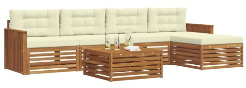 vidaXL Outdoor-Sofagarnitur mit Kissen 6 pcs Natur und Creme, Outdoor Sofa, modernes Gartenmöbel für Terrasse, gemütliches Sitzset, robust und stilvoll