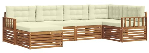vidaXL Outdoor-Sofagarnitur mit Kissen 6 pcs Natur und Creme, Moderner Outdoor-Sofa, robuster Sitzecke für Garten, bequemer Lounge für die Terrasse