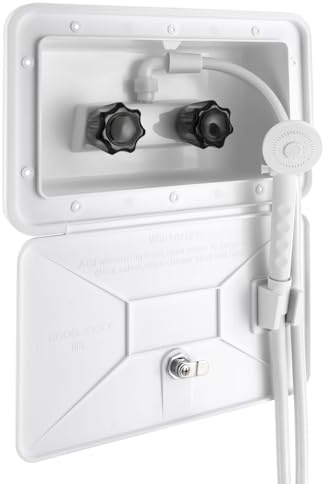 Ducha de camping para autocaravanas, kit de caja de ducha exterior con cerradura y llaves, manguera de 150 cm de largo, empotrada en la pared, caja de ducha exterior para marina, autocaravana