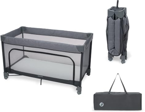 Maxi-Cosi Merlin, 2-in-1 Reisebett & Spielplatz, 0–4 Jahre, bis 18 kg, Baby und Kinderreisebett, In 1 s Klappbar, 120×60 cm CloudCore-Matratze, Seitliches Einstiegsfenster, 4 Rollen, Elegance Graphite