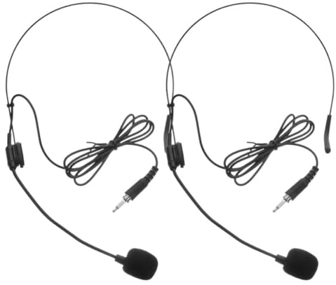 WRITWAA Microphone de Tête Léger et Clair Prise 3,5 Mm, 2pcs Casque Micro pour Karaoké, Style Élégant en Fer Nickelé et PVC, pour Performances et Discours