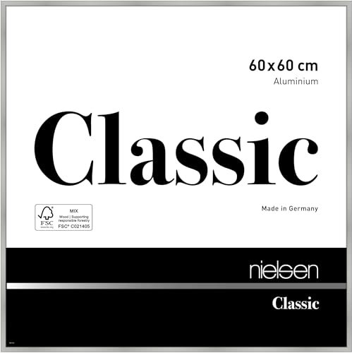 nielsen Bilderrahmen, 60 x 60 cm, Aluminium, Silber matt, Posterrahmen zum Aufhängen im Hoch- & Querformat, Echtglas, Classic