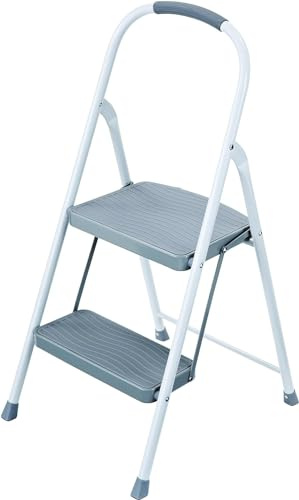 Rubbermaid 2-Step Steel Step Stool Ladder with Hand Grip, ANSI Type 2 Duty Rating, 225 lb Capacity, White