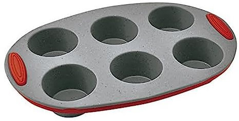 Jata MC62 Molde 6 cavidades para Muffins y Magdalenas, Silicona, Gris Y Rojo, 26x15x3 cm