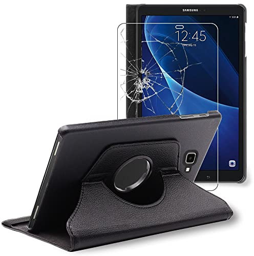 ebestStar - Funda para Samsung Galaxy Tab A6 A 10.1 (2018, 2016) T580 T585, Carcasa Capa Giratoria, 360 Protectora, Cuero PU Soporte, Negro + Cristal Templado