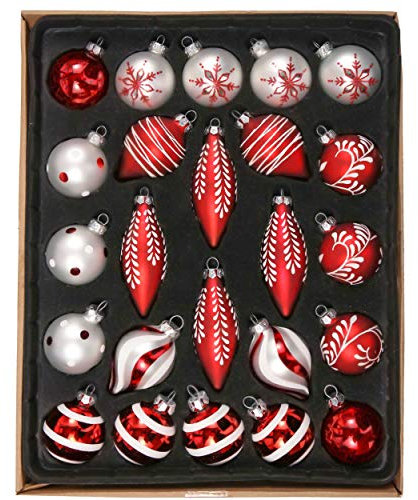 Valery Madelyn Weihnachtskugeln,24stück weihnachtskugeln Glas Weihnachtskugel mit Geschenkpaket, Weihnachtsbaumschmuck Christbaumschmuck mit Aufhänger,deko Weihnachten,Thema Rot Weiß