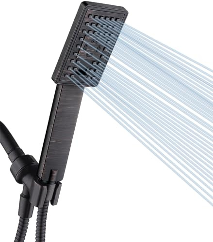 Three Spray Setting Hand held Shower Head with 5ft Stainless Steel Shower Hose and Shower arm Adjustable Mount (ORB)