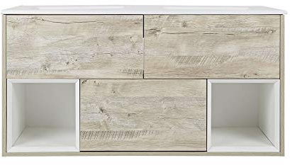 MILANO Light Oak 1210mm Bathroom Vanity Unit Inset Double Basin LED Lit