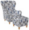Supellex Ohrensessel »Sofia«, Design Patchwork Maritime Motive, Leuchtturm, Anker, blau (Design-Nr.: 5120), wahlweise mit Hocker