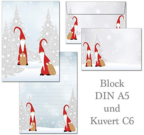1 Schreibblock Weihnachten Wichtel 50 Blatt liniert Format DIN A5 mit Deckblatt + 15 Kuverts DIN C6 7320+BU