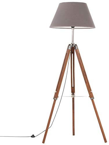 Tidyard Stativlampe Standleuchte Stehlampe Leseleuchte Bodenlampe für Wohnzimmer, Schlafzimmer Honigbraun und Grau Teak Massivholz 141 cm