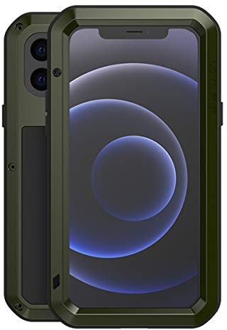 LOVE MEI Phone Case for iPhone 12 Mini 5.4 Inch, Heavy Duty Outdoor Sports Shockproof Waterproof Dustproof Cover Hybrid Tough Rugged Metal Hard Case with Tempered Glass for iPhone 12 Mini (Green)