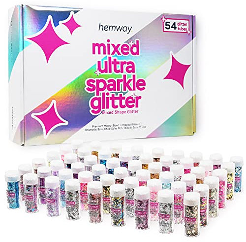 Glitzer-Box-Set 54 x 6 g (0,21 Unzen) Tuben gemischt ultra-glitzernde Pailletten Nagel Gesicht Festival Weihnachten festliches Geschenk Make-up
