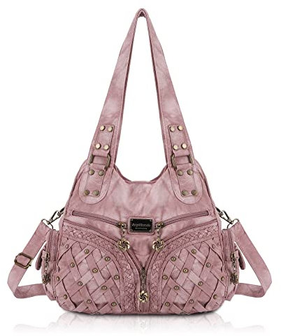 Angel Barcelo Geldbörsen und Handtaschen für Damen, Tragetasche, Schultertasche, Hobo-Taschen, modisch, gewaschenes PU-Leder, dunkelrosa, Einheitsgröße