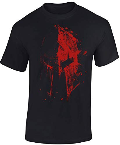 Gym Shirt Herren : Sparta Bluthelm - Spartaner T-Shirt - Spartan Tshirt (Schwarz 4XL)