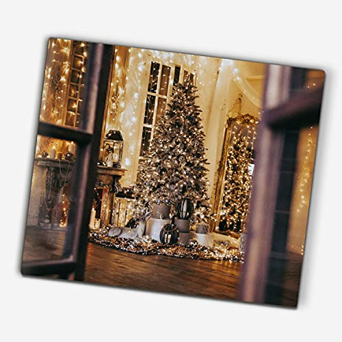 Coloray Glas Schneidebrett zu Weihnachten Herdabdeckplatte Spritzschutz Gehärtetes Glas 60x52cm Servieren von Speisen Glasabdeckplatte - Weihnachts Zauberbaum mit Lichtern