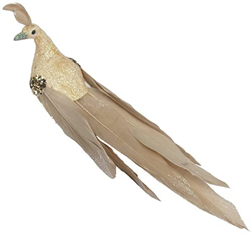 Davies Weihnachtsbaumschmuck mit langem Schwanz, glitzernd, Pfau, 19 cm, champagnerfarben / goldfarben