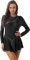 iEFiEL Damen Langarm Ballettkleid Eiskunstlauf Kleid mit Glitzer Kristallen Ballettkleidung Gymnastik Leotard Turnanzug Tanzkostüm Wh Schwarz M