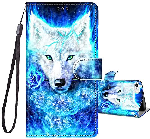JRIANY for iPhone 6 / 6s Case, PU Leather Wallet Case with Cute Pattern [Card Holder] [Kickstand], iPhone 6s Flip Case, Shockproof Cover Compatible with Apple iPhone 6s / 6, Wolf A