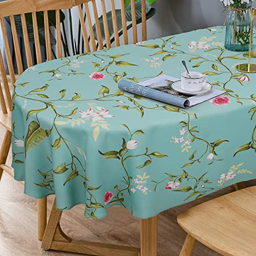 Bnejvif Plum Flower Spring Patterned Tablecloth, Waterproof Wrinkle Free Durable for Oval Tables 60 X 84 Inch