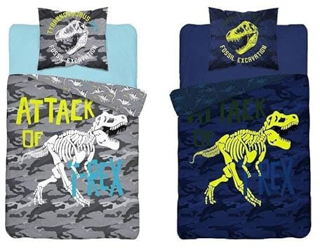 Detexpol Bettwäsche Set Dinosaurier T-Rex Leuchtend im Dunkeln Wendebettwäsche Größe: 140x200cm + 70x80cm, 100% Baumwolle, (3042A)