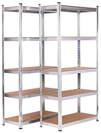 Catter House Packung mit 2 Regalen aus Metall, im Set Max Pro, 90 x 40 x 180 cm, mit 5 verstellbaren Böden, belastbar bis 875 kg, Grau und Holz, für den privaten und professionellen Gebrauch