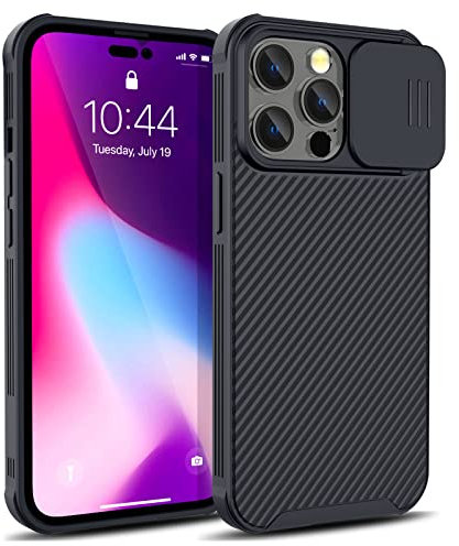 CloudValley for iPhone 14 Pro Case with Camera Cover, Slim Fit Shockproof Protective Soft Bumper Case with Slide Lens Protection Designed for 14 Pro 6.1 inch, Black