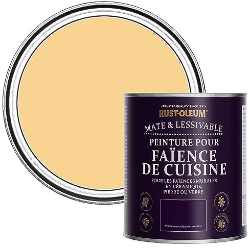 Rust-Oleum Peinture Jaune Résistante à l'eau pour Faïence de Cuisine, Finition Mate - Moutarde 750ml