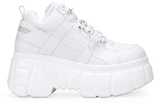 BOSANOVA Zapatillas con Detalle de Trekking y Plataforma Dentada. Cierre con Cordones. Calzado para Mujer Blanco 39