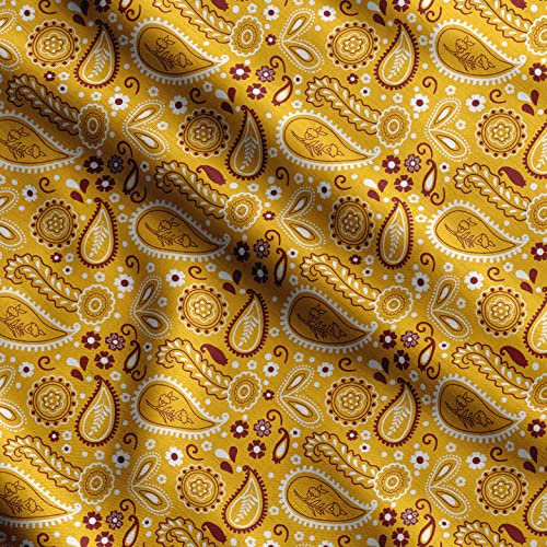 Soimoi Asiatischer Paisley Bedruckter Baumwollsatin Spandex Nähstoff Meterware 54 Zoll Breit Dekostoff Für Kleider Und Wohnakzente Gelb