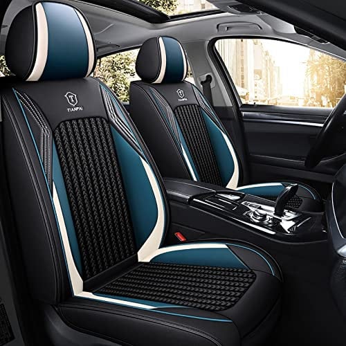 Tuqiang Universal Autositzbezüge Full Set,Vordersitze und Rückbank 5-Sitze Leder Sitzbezüge,Sitzbezug für die meisten Autos, SUVs, Pick-ups,MH101,blau