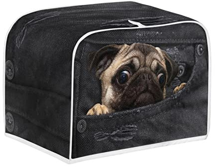 Kuiaobaty Jeans-Taschen-Mops-Toaster-Abdeckung, 2 Scheiben, bedruckt, Schutzhülle für Brotmaschine, 29,2 x 20,3 x 20,3 cm, waschbare Backformen-Etui