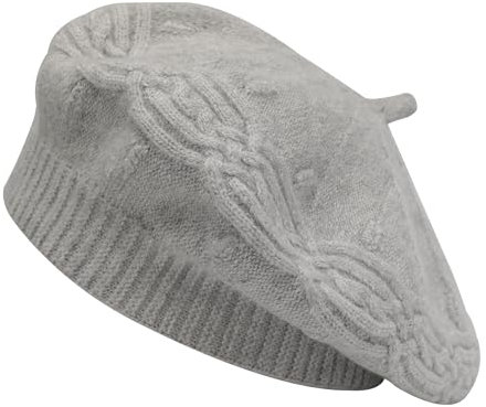 ZLYC Damen Baskenmütze Klassische Französischen Barett Einfarbig Warm Beret(Kabelstrick Grau)