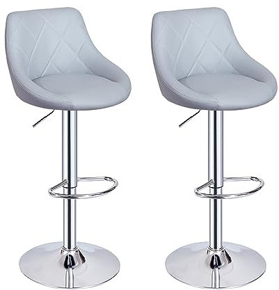 Panana Modern Bar Stools Set, Bar Chairs Breakfast Dining Stools for Kitchen Island Counter, Leatherette Exterior, Adjustable Swivel Gas Lift, Chrome Footrest and Base (Gray)