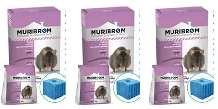 Peyca Raticida en Bloque Azul MURIBROM 200g para Ratas y Ratones, Listo para Usar, Resistente a la Humedad (brodifacoum 25ppm)