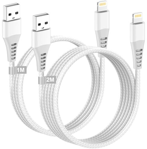 IPhone Charger cable 1M+2M 2Pack, USB to Lightning Cable MFi Certified iPhone Charging Cable Nylon USB iPhone Cable Fast Charging Lead Wire for Apple IPhone 14 13 12 11 Pro Max Mini XS XR X 8 7 6,iPad