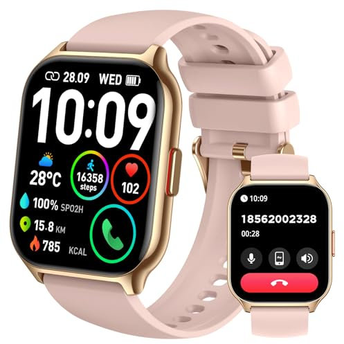 SKG Smartwatch Herren Damen, Fitness Tracker mit Telefonfunktion/Message Reminder, 1.95 Zoll Uhren Herren Fitnessuhr-Schlaf-Monitor, Sportuhr 120+ Sportmodi IP68 Wasserdicht, V7 2024New Model, Rosa