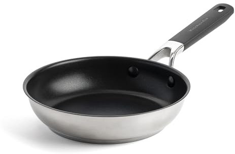 KitchenAid Classic Stainless Steel PFAS-Free Healthy Ceramic Non-Stick 20 cm Frying Pan Skillet, Clad, Induction, Stay-Cool Handle, Oven Safe up to 160°C, Silver