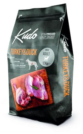 Kudo - Alimento seco prensado en frío con pavo y pato para perros de tamaño mediano (12 kg)