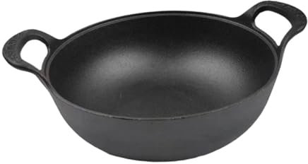 VINTORKY Cast Iron Pan Camping Cooker Pot Cast Iron Dutch Oven Japanese Cast Frying Pot Griddle Round Bottom Wok Hanging Pot for Cooking Non-Sticky Cooking Utensil Cast Wok Hot Pot Caliber