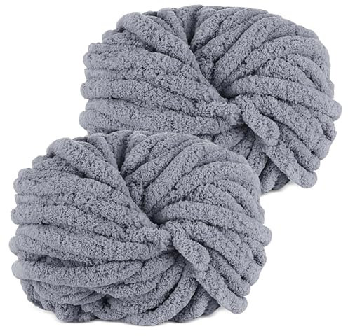 YushengTai Dicke Wolle, 2 Stück 500g Grau Chunky Wolle, Dicke Wolle zum Häkeln Kann zum Stricken von Kissen, Decken, Schals und Mützen Sowie Haustierbetten Verwendet Werden